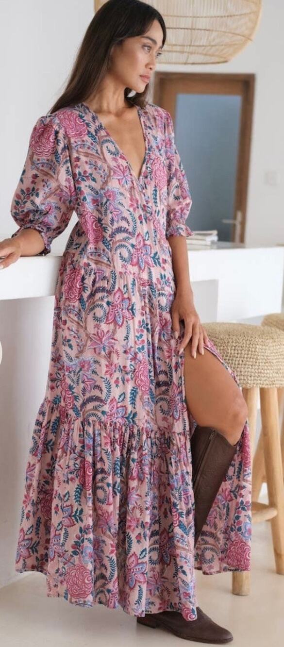The Fox and the Mermaid Satya Wrap Dress Maxi dress Block print size medium